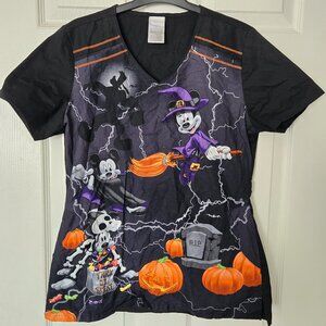Disney Halloween Mickey, Minnie, Pluto Women's Scrub Top